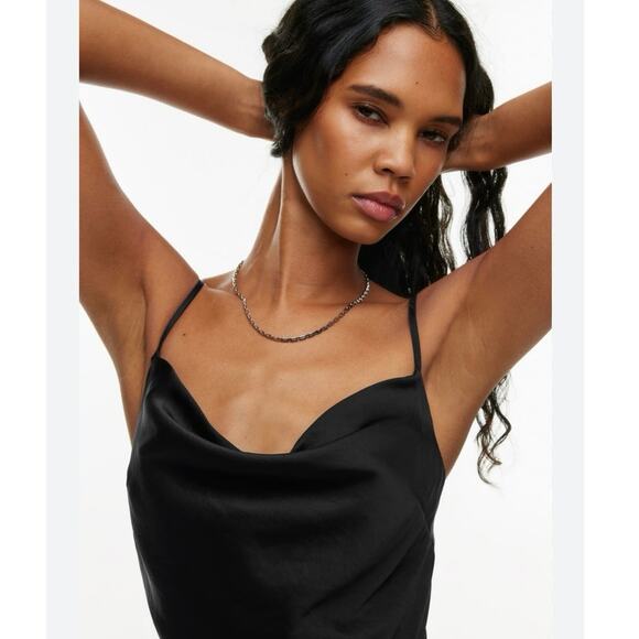 NWOT Wilfred Aritzia Allusion Black Satin Slip Sleeveless Mini Dress XXS - Picture 2 of 6